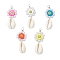 Natural Cowrie Shell & Handmade Polymer Clay Flower Smiling Face Pendants, with Copper Wire Wrapped and Imitation Pearl, Platinum, Mixed Color, 40x16.5x6.5mm, Hole: 3mm