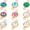 9Pcs 9 Colors K9 Glass Connector Charms, Faceted, with Golden Tone Ion Plating (IP)304 Stainless Steel Findings, Flat Round, Mixed Color, 17.5x10x6.5mm, Hole: 2.5mm, 1pc/color