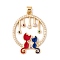 Brass Micro Pave Cubic Zirconia Pendants, Cadmium Free & Nickel Free & Lead Free, with Enamel, Real 18K Gold Plated, Couple Cat Charms, Red, 32x25x2mm, Hole: 5x3mm