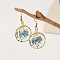 Alloy Epoxy Dried Flower Dangle Earrings, with Steel Pins, Flat Round, Golden, Steel Blue, 41x21mm