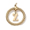 304 Stainless Steel Pendants, Twisted Flat Round with Letter, Ion Plating(IP), Real 18K Gold Plated, with Jump Rings and 201 Stainless Steel Beads, Letter Z, 27x23.5~24x6mm, Hole: 3mm