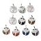 Natural & Synthetic Mixed Gemstone Flat Round Pendants, Brass Dragon Gems Charms, Platinum, Rack Plating, Cadmium Free & Lead Free, 31.5x27x7.5~8.5mm, Hole: 8x5mm
