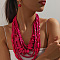 Bohemian Style Wood Beaded Multilayer Necklaces & Dangle Earrings Sets, Cerise, 550mm