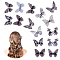 24Pcs 2Bags Cloth Butterfly Alligator Hair Clip, with Iron Rhinestone Clip, Slate Gray, 30~40x43~45x8mm, 12pcs/bag