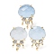 Brass Micro Pave Cubic Zirconia Stud Earring Findings with Natural Natural White Jade Imitation Aquamarine, Jellyfish, Facted, Rack Plating, 19.5x13mm, Hole: 1.8mm, Pin: 0.8x12.5mm