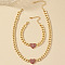 Heart Alloy Rhinestone Pendant Necklaces & Link Chain Bracelets, Golden, Light Rosaline AB, 360mm