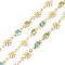 Enamel Flower & Glass Square Link Chains, with Real 18K Gold Plated Brass Findings, Soldered, with Spools, Cadmium Free & Lead Free, Colorful, 12x7x2mm, 10x5x2mm