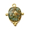 304 Stainless Steel Enamel Pendants, with Natural Green Aventurine Chips inside and Gold Foil, Rectangle Charm, Golden, Ion Plating(IP), 21.5x17x6.5mm, Hole: 1.8mm