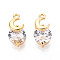 Brass Micro Pave Cubic Zirconia Charms, Real 18K Gold Plated, Moon, 11.5x6x5mm, Hole: 0.8mm