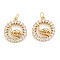Brass Micro Pave Clear Cubic Zirconia Pendants, Long-Lasting Plated, Flat Round with Dinosaur, Real 18K Gold Plated, 17x14.5x4mm, Hole: 3.6mm