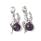 Natural Amethyst Pendants, with Platinum Tone Brass Findings, Fairy, 25~26x12~13x8mm, Hole: 3.5x5.5mm