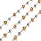 Handmade Brass & Glass Bead Chains, for Necklaces Bracelets Making, Long-Lasting Plated, Soldered, with Spool, Dark Orange, 4.5x4.5x3mm, about 16.40 Feet(5m)/Roll