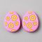 Easter Flower Pattern Egg Food Grade Eco-Friendly Silicone Beads, Pink, 29.5x23x9mm, Hole: 3.5mm