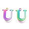Ion Plating(IP) 304 Stainless Steel Charms, Laser Cut, Alphabet, Rainbow Color, Letter.U, 12x10x0.8mm, Hole: 1mm