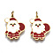 316 Surgical Stainless Steel Enamel Pendants, with Jump Rings, for Christmas, Santa Claus, White and Red, Real 14K Gold Plated, 16.5x12.5x1mm, Jump Ring: 3.8x0.6mm, 2.6mm inner diameter