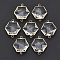 Glass Links Connectors, with Light Gold Plated Brass Edge, Faceted, Cadmium Free & Nickel Free & Lead Free, Hexagon, Clear, 25~26x21x8mm, Hole: 2mm