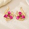 Flower Iron Enamel Stud Earrings, Golden, Left and Right, Fuchsia, 51x37mm