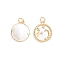 Brass Micro Pave Cubic Zirconia Pendants, with Natural Shell and Jump Ring, Flat Round with Twelve Constellations, Golden, Scorpio, 17.5x15x2.5mm, Hole: 3.5mm