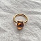 Square 304 Stainless Steel with Glass Finger Rings, Golden, Orange, 10mm, US Size 7(17.3mm)