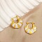 304 Stainless Steel Hoop Earrings, with Enamel, Stripe, Real 18K Gold Plated, White, 23x4x23mm
