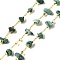 Handmade Synthetic Malachite Chip Beaded Chains, Soldered, with Rack Plating Brass Findings, Long-Lasting Plated, Lead Free & Cadmium Free, with Spool, Real 18K Gold Plated, 3~8x2~4x3~4mm