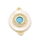 Brass Micro Pave Clear Cubic Zirconia & Shell Connector Charms, with Sky Blue Glass, Real 18K Gold Plated, Flat Round, 16.5x12x2.5mm, Hole: 1.2mm