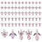 60Pcs 5 Styles Tibetan Style Alloy Butterfly Bead & ABS Plastic Pearl & Glass Pendants, with Platinum Iron Flat Head Pins, Angel, Pink, 23~30mm, 5style, 12pcs/style, 60pcs/set