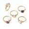 Star Cut Round Natural Rose Quartz & Amethyst & Sodalite & Howlite & Flower Amazonite Finger Ring, Copper Wire Wrapped Ring for Women, Inner Diameter: 18mm
