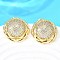 Brass Clear Cubic Zirconia Flat Round Stud Earrings, Cadmium Free & Lead Free, Rack Plating, Real 18K Gold Plated, 23mm