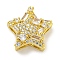 Rack Plating Brass Micro Pave Clear Cubic Zirconia Slide Charms, Long-Lasting Plated, Cadmium Free & Lead Free, Star, Real 18K Gold Plated, 18x19x7.5mm, Hole: 3x4mm