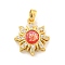 Rack Plating Brass Cubic Zirconia Pendants, with Resin, Long-Lasting Plated, Lead Free & Cadmium Free, Sun, Real 18K Gold Plated, Red, 19x16.5x6.5mm, Hole: 3mm