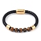 Round Natural Tiger Eye Bead Bracelets, Braided Leather Cord Bracelets with Ion Plating(IP) Golden Tone 304 Stainless Steel Magnetic Clasps, for Men Women, 8 inch(20.3cm), 6~10mm