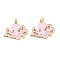 Brass Enamel Pendants, with Jump Rings, Rack Plating, Real 18K Gold Plated, Lead Free & Cadmium Free, Long-Lasting Plated, Octopus Charms, Pink, 18x24x2mm, Hole: 3.4mm