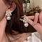 Snowflake with Round Alloy Crystal Rhinestone Dangle Stud Earrings, with Plastic Imitation Pearl, Golden, 30x23mm