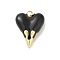 Rack Plating Brass Pendants, with Enamel, Long-Lasting, Lead Free & Cadmium Free, Real 18K Gold Plated, Heart Charm, Black, 24.5x19.5x8.5mm, Hole: 3mm
