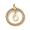 304 Stainless Steel Pendants, Twisted Flat Round with Letter, Ion Plating(IP), Real 18K Gold Plated, with Jump Rings and 201 Stainless Steel Beads, Letter O, 27x23.5~24x6mm, Hole: 3mm