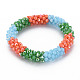 Bracelet extensible tressé en perles de verre au crochet BJEW-T016-08A-1