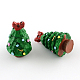 クリスマスツリーの樹脂ペンダント  鉄パーツ  プラチナ  濃い緑  37x22x22mm  穴：1.5mm RESI-R136-04-1