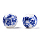 手作りの陶器ビーズ  青と​​白の磁器  花の丸  ブルー  6mm  穴：1.6mm PORC-E021-02A-2