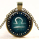Libra constellation / signe du zodiaque plat rond pendentif en verre colliers NJEW-N0051-022G-01-1