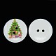 祝日モチーフボタン  ウッドボタンクリスマスのための2 穴の染めフラットラウンドプリント木製の縫製ボタン  ライムグリーン  15x4mm  穴：1.5mm BUTT-P001-15mm-01-2