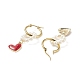 Anello con perline di conchiglia e orecchini a cerchio pendenti con cuore in lega EJEW-TA00172-5