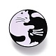 猫柄エナメルピン付きフラットラウンド  バックパック服用動物合金エナメルブローチ  電気泳動黒  ホワイト  29.5x10mm  ピン：1mm。 JEWB-O005-N02-1