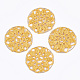 ポリコットン（ポリエステル綿）編みペンダント装飾  真鍮パーツ  花付きフラットラウンド  ライトゴールド  ゴールド  35x1mm X-FIND-Q078-12H-1