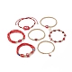 7 pièces 7 style mauvais œil au chalumeau et graine de verre et bracelets extensibles en laiton perlé ensemble pour les femmes BJEW-JB09249-01-4