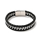 Leather Braided Curb Chains Cord Bracelet with 304 Stainless Steel Magnetic Clasps for Men Women BJEW-C021-05-3