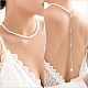 Benecreat 2 個ホワイトパール背景ネックレスタッセルバックネックレスバックチェーン模造真珠バック装飾ネックレス花嫁のためのネックレス背中の開いたドレスアクセサリー NJEW-FG0001-03-4