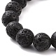Bracelet extensible à perles rondes en agate patinée naturelle (teintée) et pierre de lave BJEW-JB08501-3