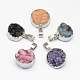 Platinum Plated Dyed Flat Round Natural Agate Pendants G-Q942-20-1