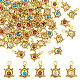 Nbeads 60 個の天然 & 合成混合宝石ペンダント  動物のチャーム  アンティークの金メッキのチベットスタイルの合金パーツと鉄のループ付き。  染めと未染色の混合  カメ  19.5x12.5x4.5mm  穴：2.7mm PALLOY-NB0003-95-1